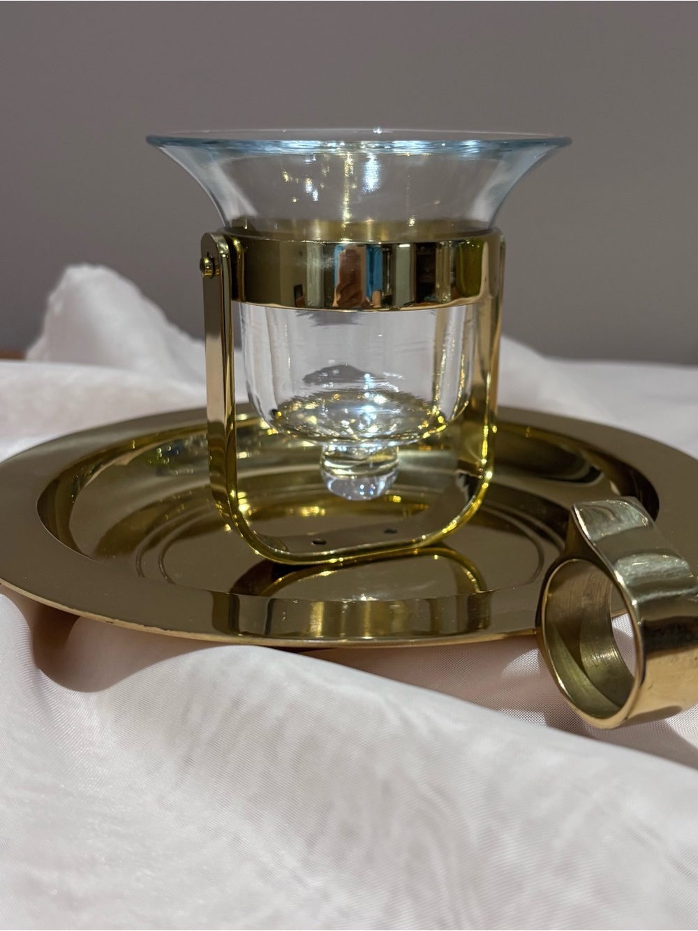 PartyLite Gold Tealight Holder with Clear Glass Insert